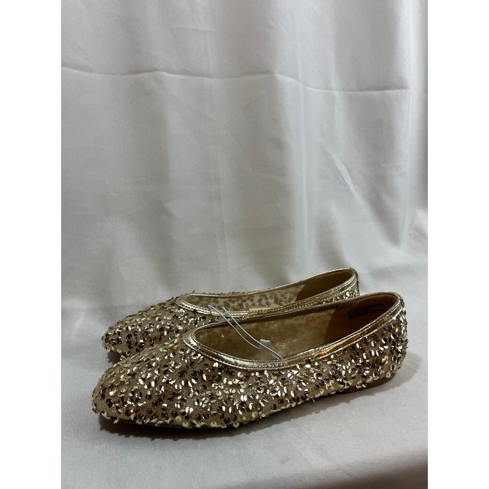 A New Day Womens Gold Sequin Ballet Flats Memory Foam Sparkle Shoes 9.5